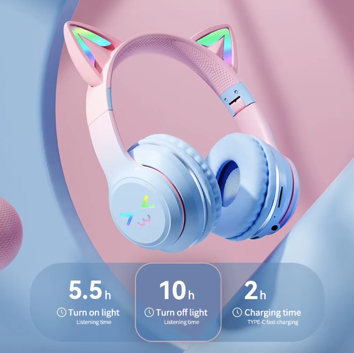 Casque Écouteurs Bluetooth sans fil - microphone - LED - stéréo