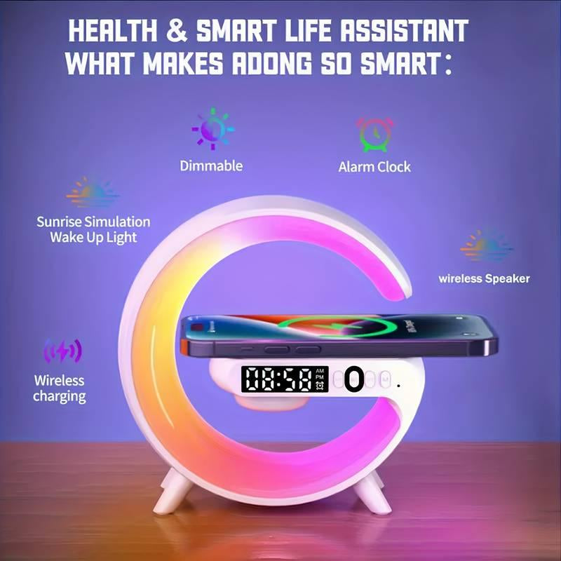 Lampe LED intelligente, chargeur sans fil 4 en 1, veilleuse, réveil et haut-parleur Bluetooth