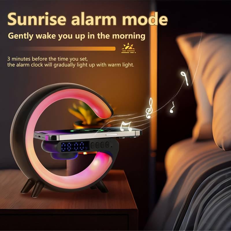 Lampe LED intelligente, chargeur sans fil 4 en 1, veilleuse, réveil et haut-parleur Bluetooth