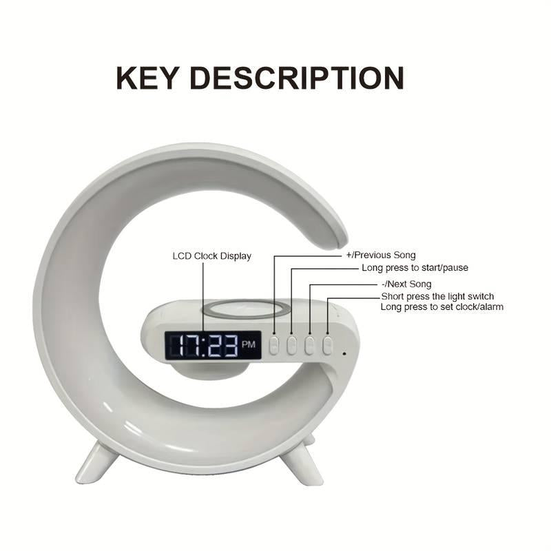 Lampe LED intelligente, chargeur sans fil 4 en 1, veilleuse, réveil et haut-parleur Bluetooth