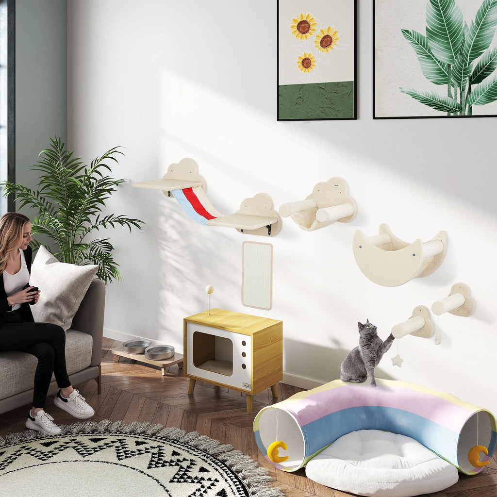 Etagères murales en bois pour chat - 6 pièces 