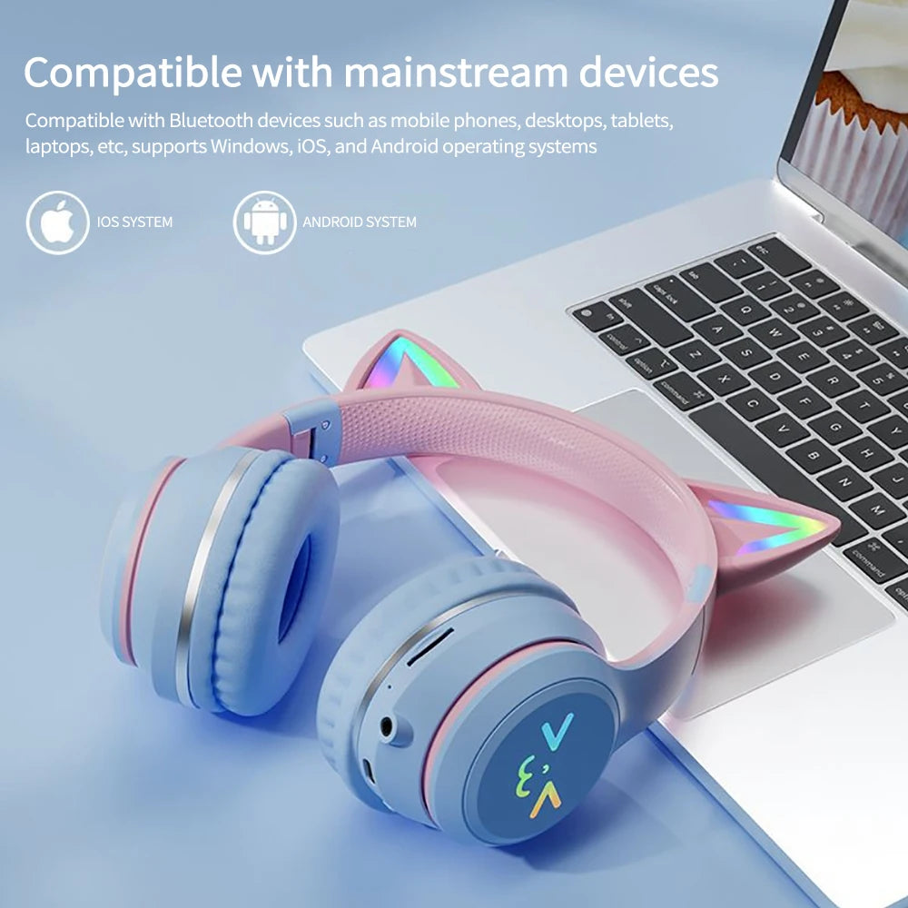 Casque Écouteurs Bluetooth sans fil - microphone - LED - stéréo