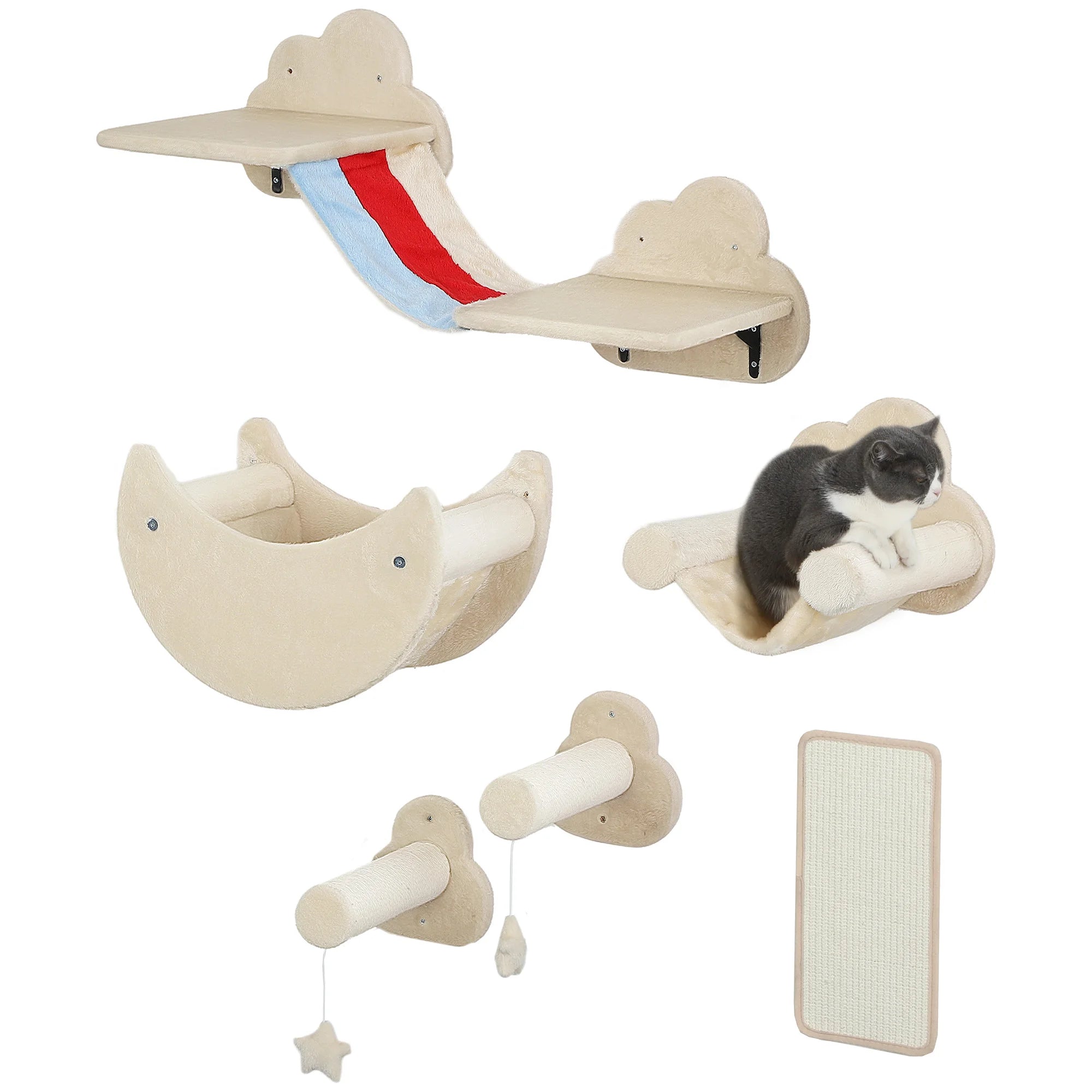 Etagères murales en bois pour chat - 6 pièces 